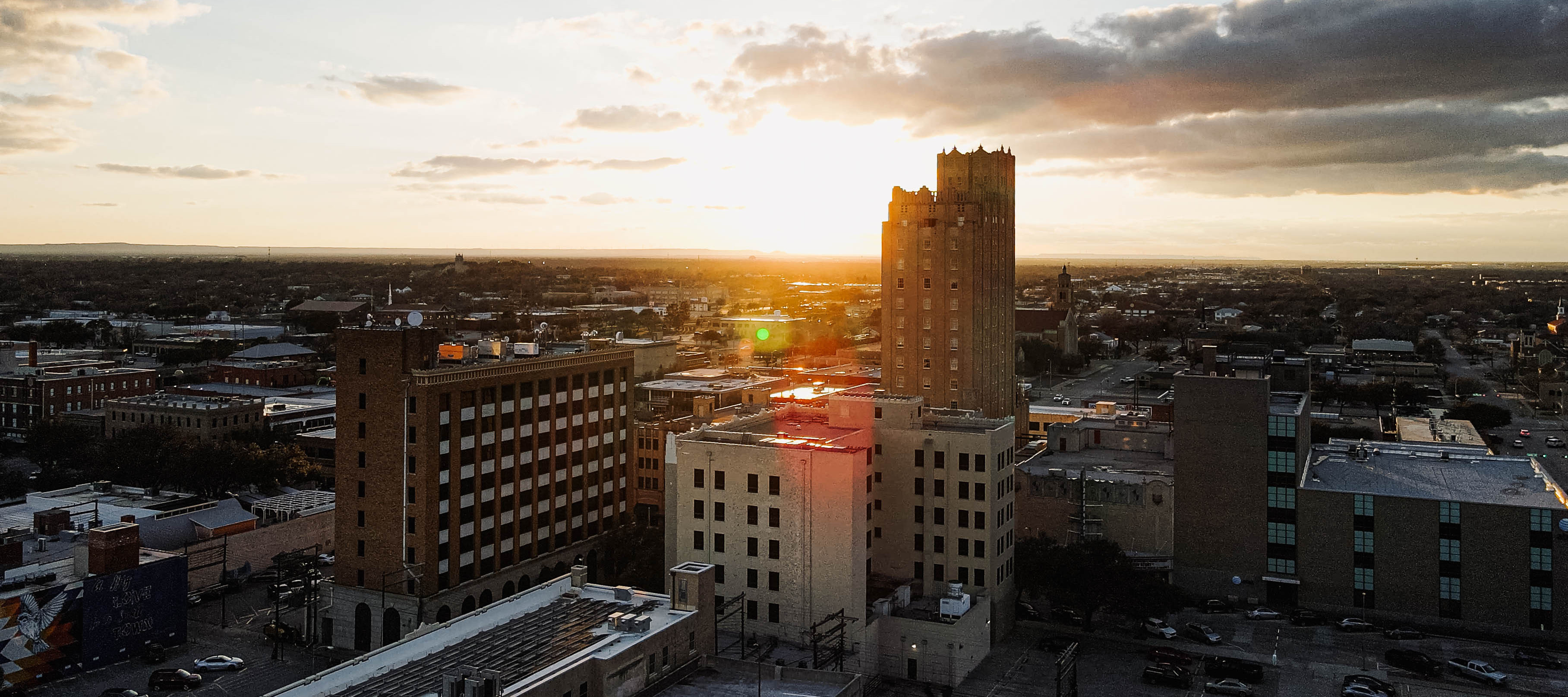 drone over downtown